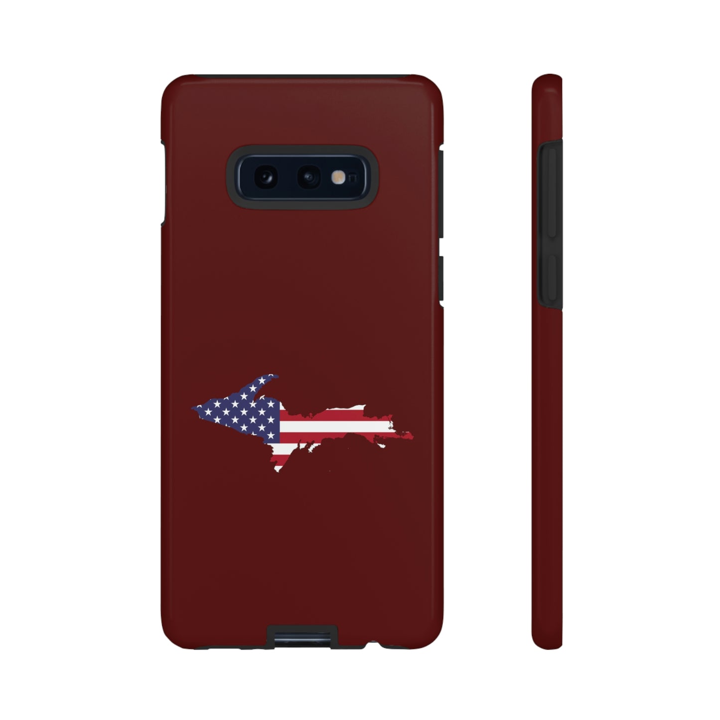 Michigan Upper Peninsula Tough Phone Case (Cherrywoold Color w/ UP USA Flag Outline) | Samsung & Pixel Android