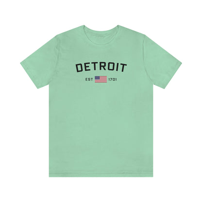 'Detroit Est 1701' T-Shirt (w/ United States Flag) | Unisex Standard Fit