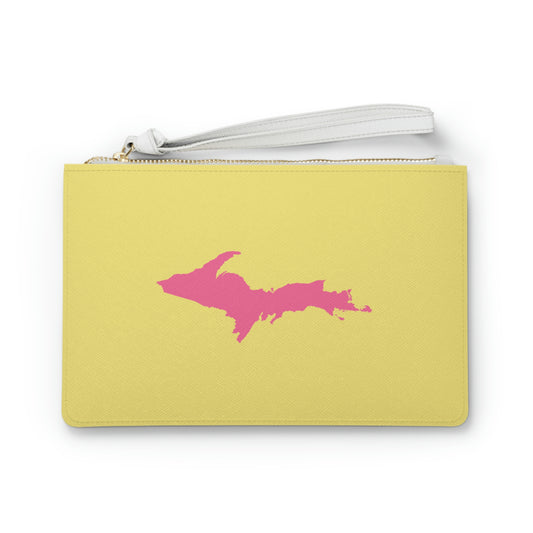 Michigan Upper Peninsula Clutch Bag (Yellow Cherry Color w/ Pink UP Outline)