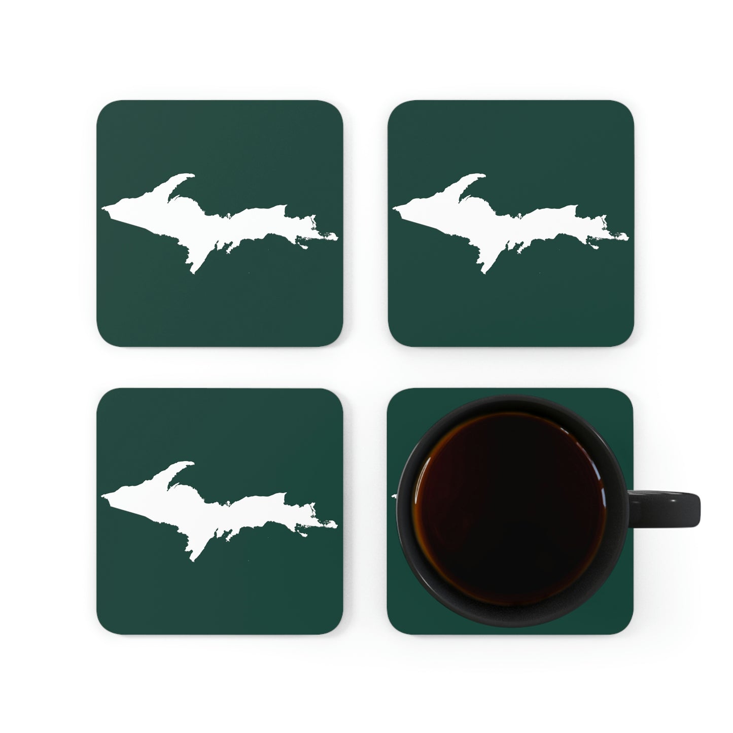 Michigan Upper Peninsula Coaster Set (Green w/ UP Outline) | Corkwood - 4 pack