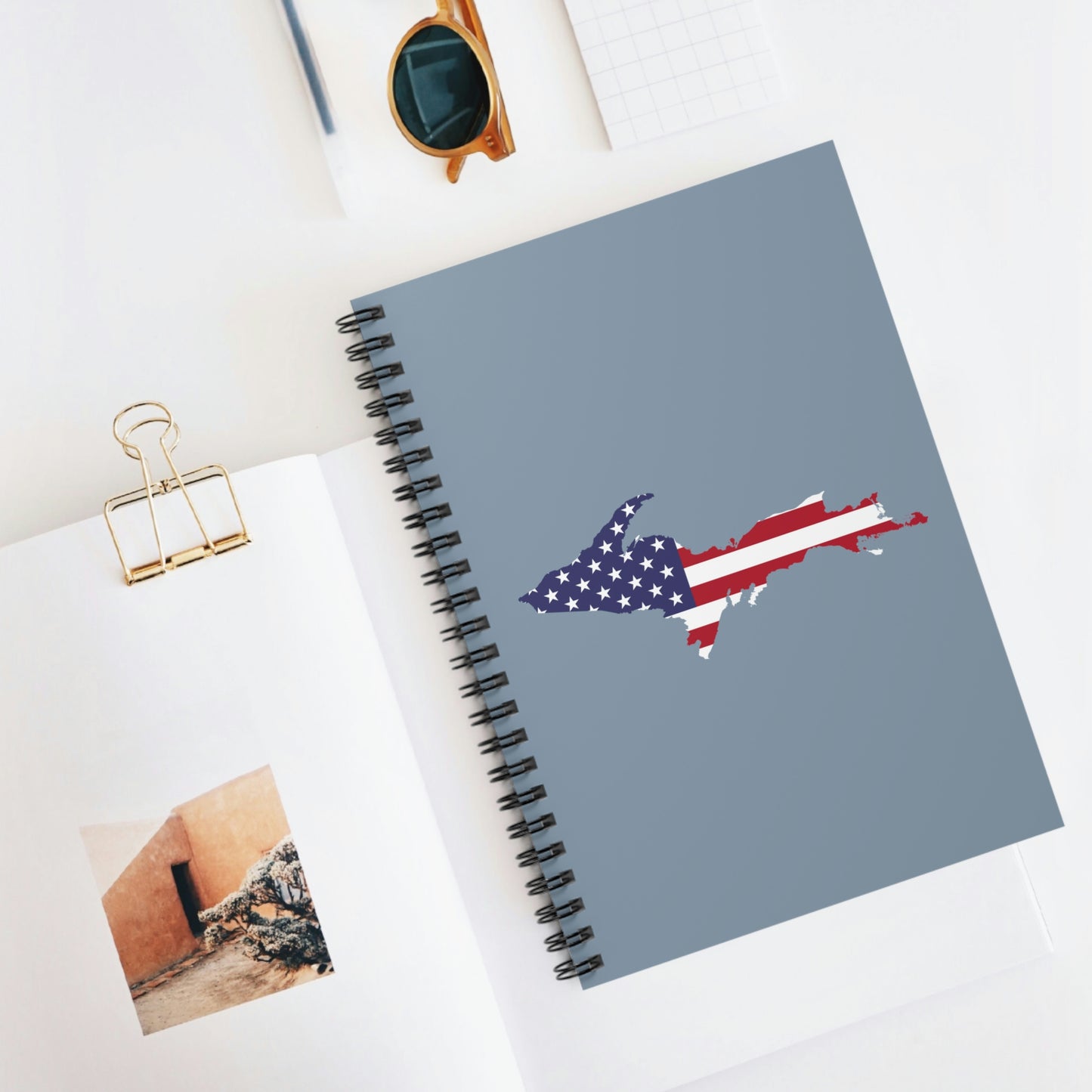 Michigan Upper Peninsula Spiral Notebook (w/ UP USA Flag Outline) | B-24 Liberator Grey