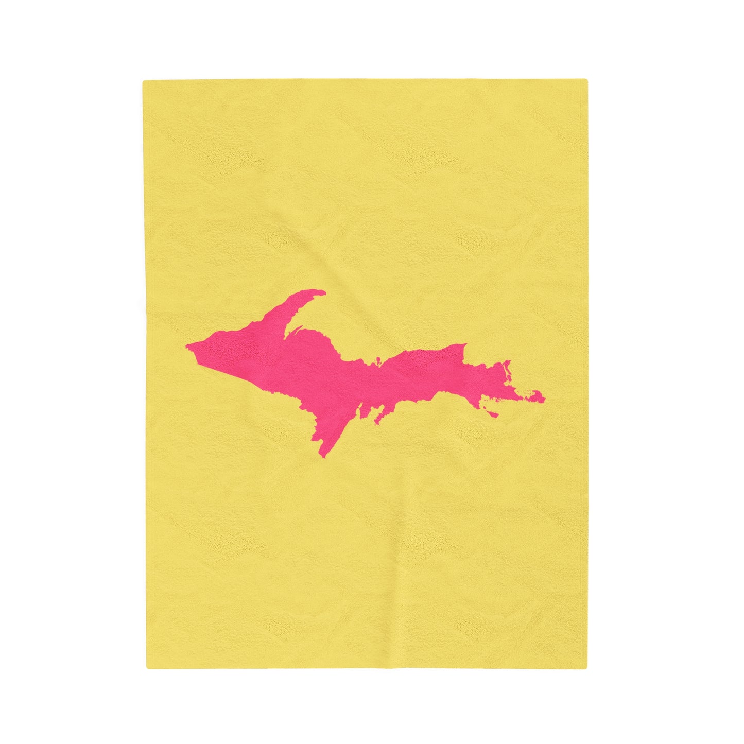 Michigan Upper Peninsula Plush Blanket (w/ Pink UP Outline) | Cherry Yellow