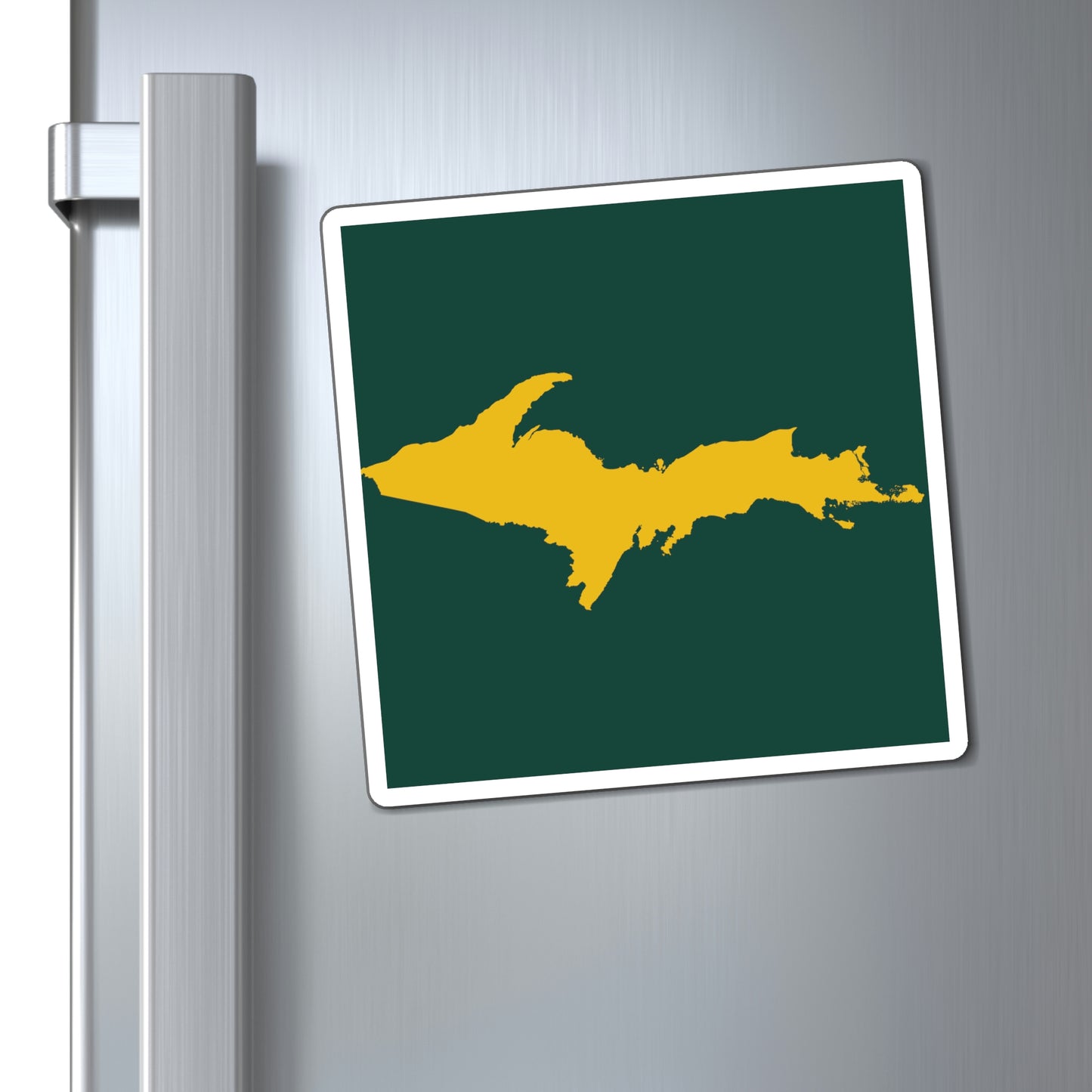 Michigan Upper Peninsula Square Magnet (Green w/ Gold UP Outline)