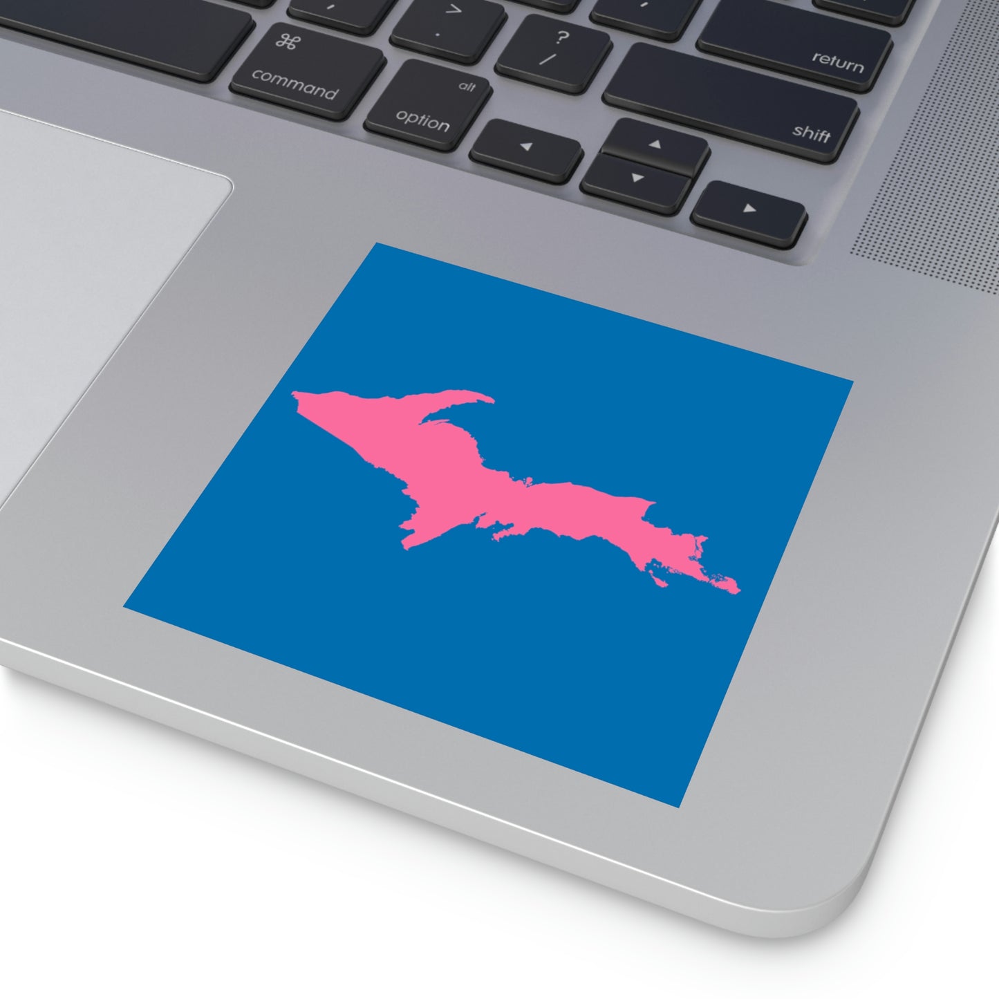 Michigan Upper Peninsula Square Sticker (Azure w/ Pink UP Outline) | Indoor/Outdoor