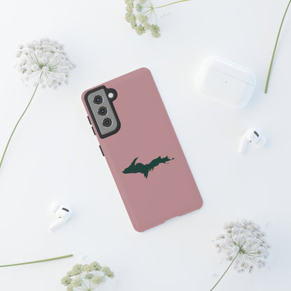 Michigan Upper Peninsula Tough Phone Case (Cherry Blossom Pink w/ Green UP Outline) | Samsung & Pixel Android