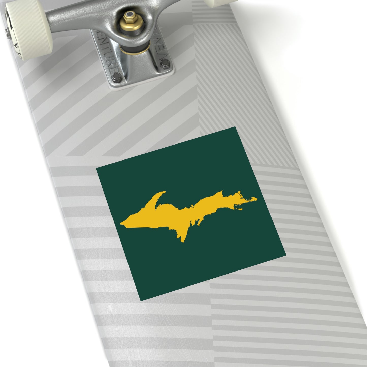 Michigan Upper Peninsula Square Sticker (Green w/ Gold UP Outline) | Indoor/Outdoor