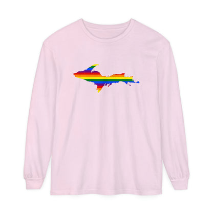 Michigan Upper Peninsula Garment-Dyed T-Shirt (w/ UP Pride Flag Outline) | Unisex Long Sleeve