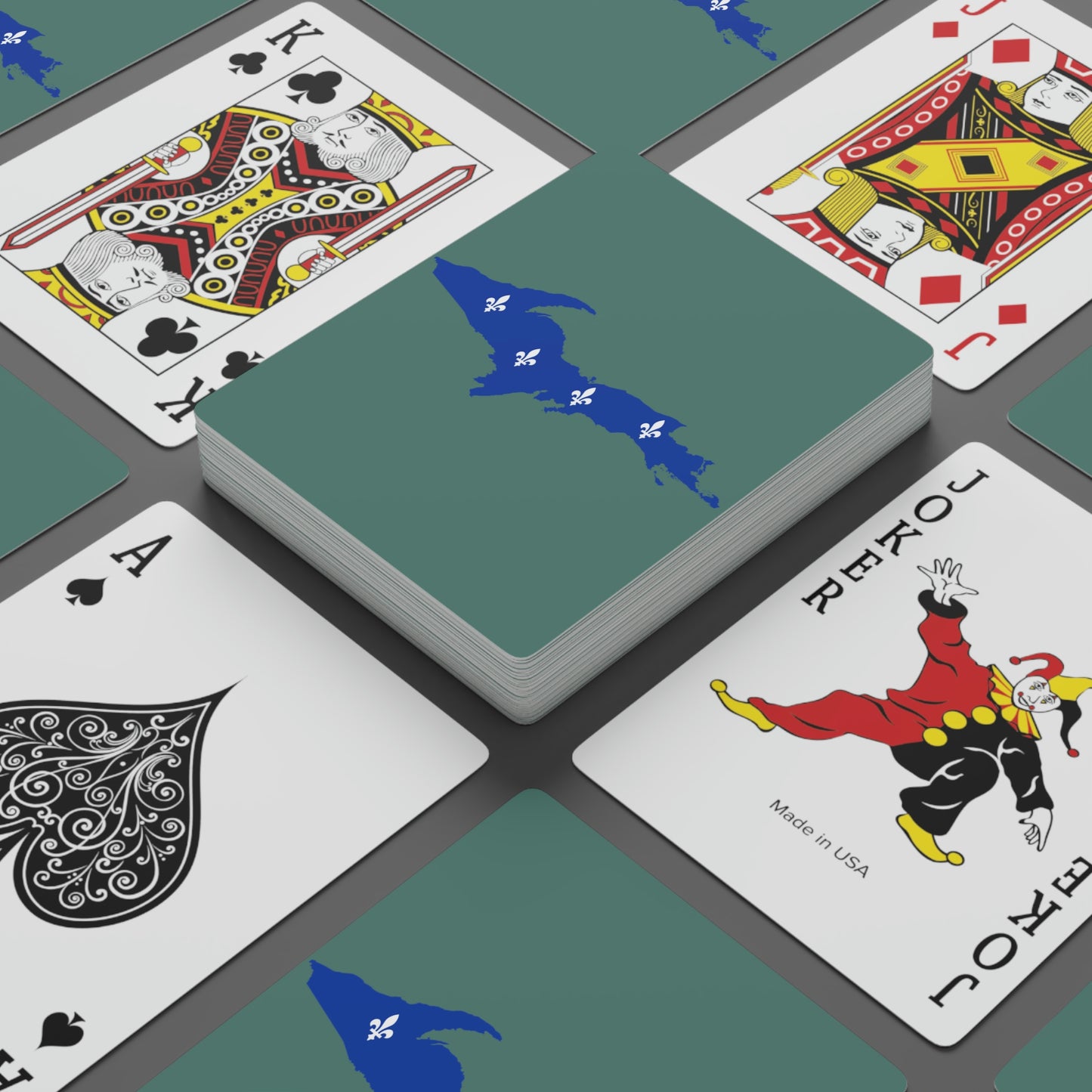 Michigan Upper Peninsula Poker Cards (Copper Green w/ UP Quebec Flag Outline)