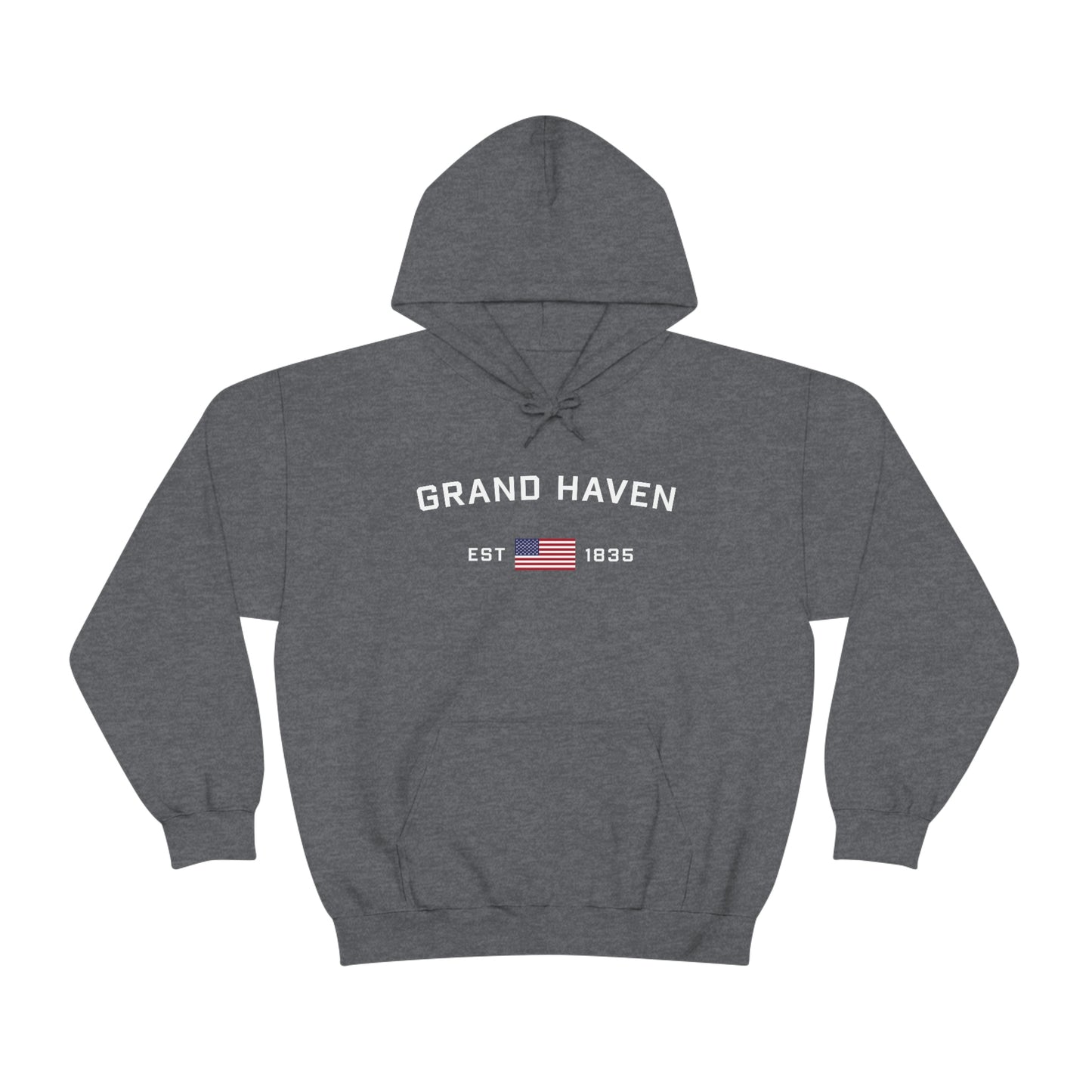 'Grand Haven EST 1835' Hoodie (w/USA Flag Outline) | Unisex Standard