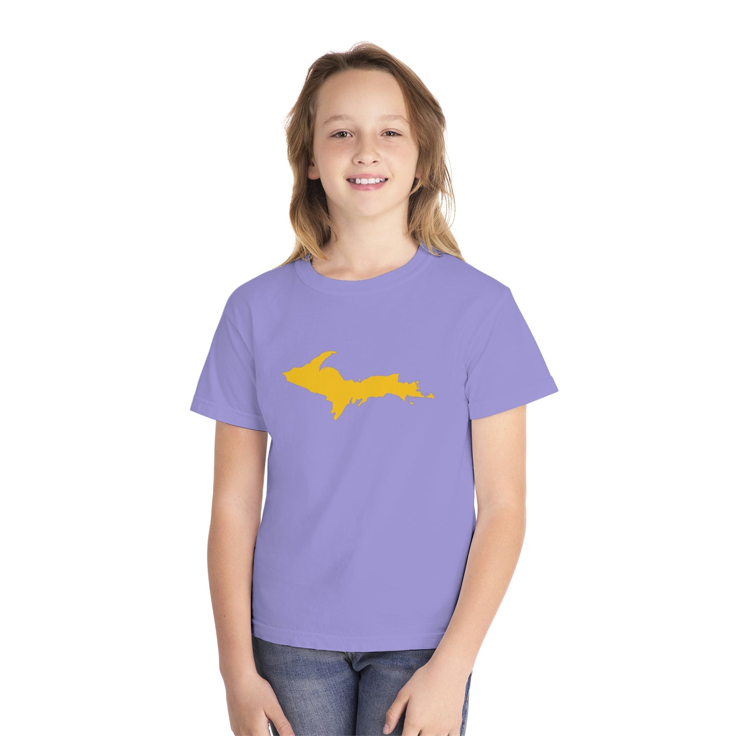 Michigan Upper Peninsula T-Shirt (w/ Gold UP Outline) | Youth Garment-Dyed