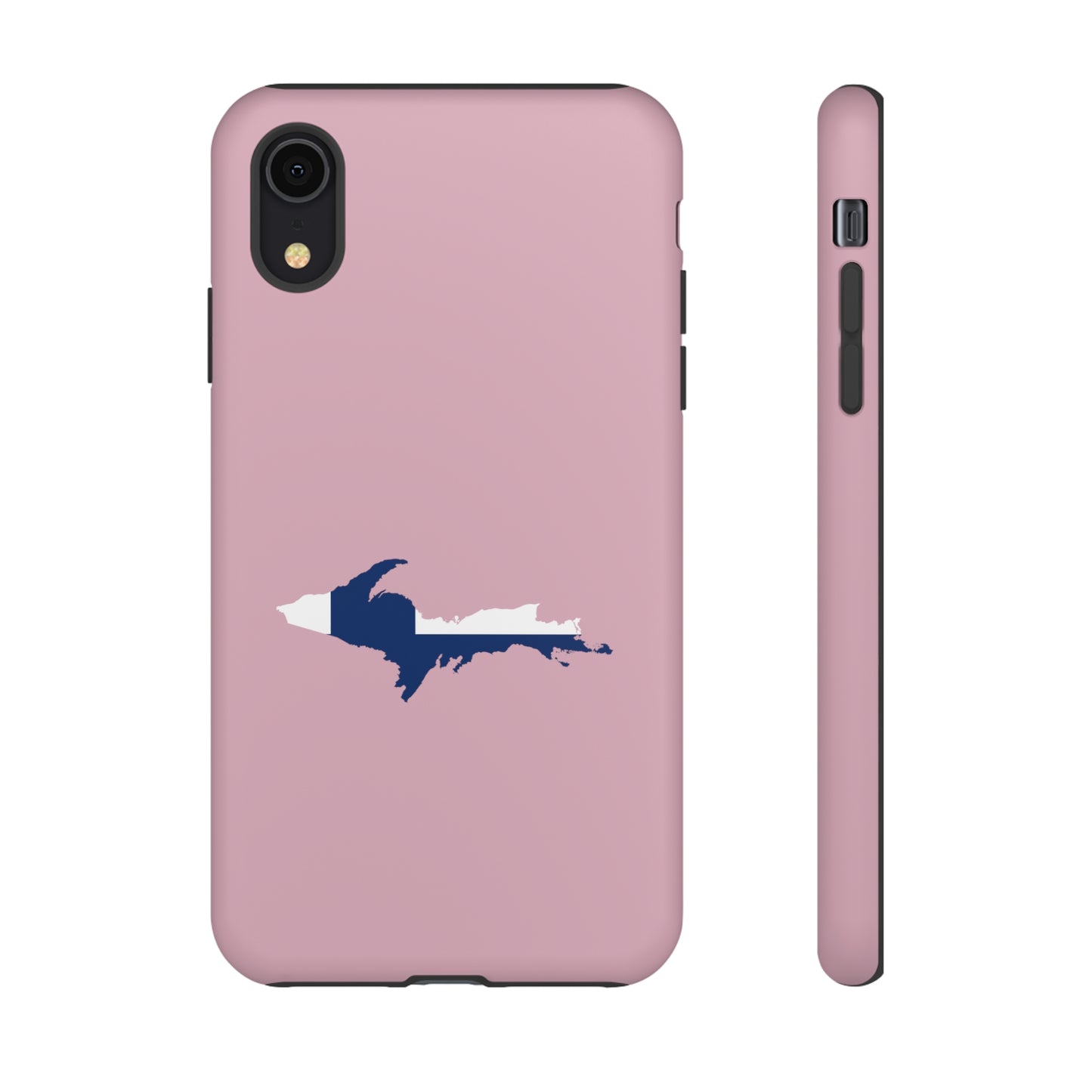 Michigan Upper Peninsula Tough Phone Case (Pink w/ UP Finland Flag Outline) | Apple iPhone