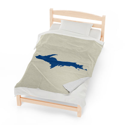 Michigan Upper Peninsula Plush Blanket (w/ Azure UP Outline) | Ivory White