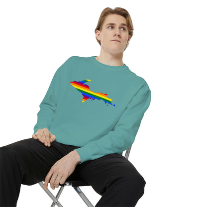 Michigan Upper Peninsula Sweatshirt (w/ UP Pride Flag Outline) | Unisex Garment Dyed