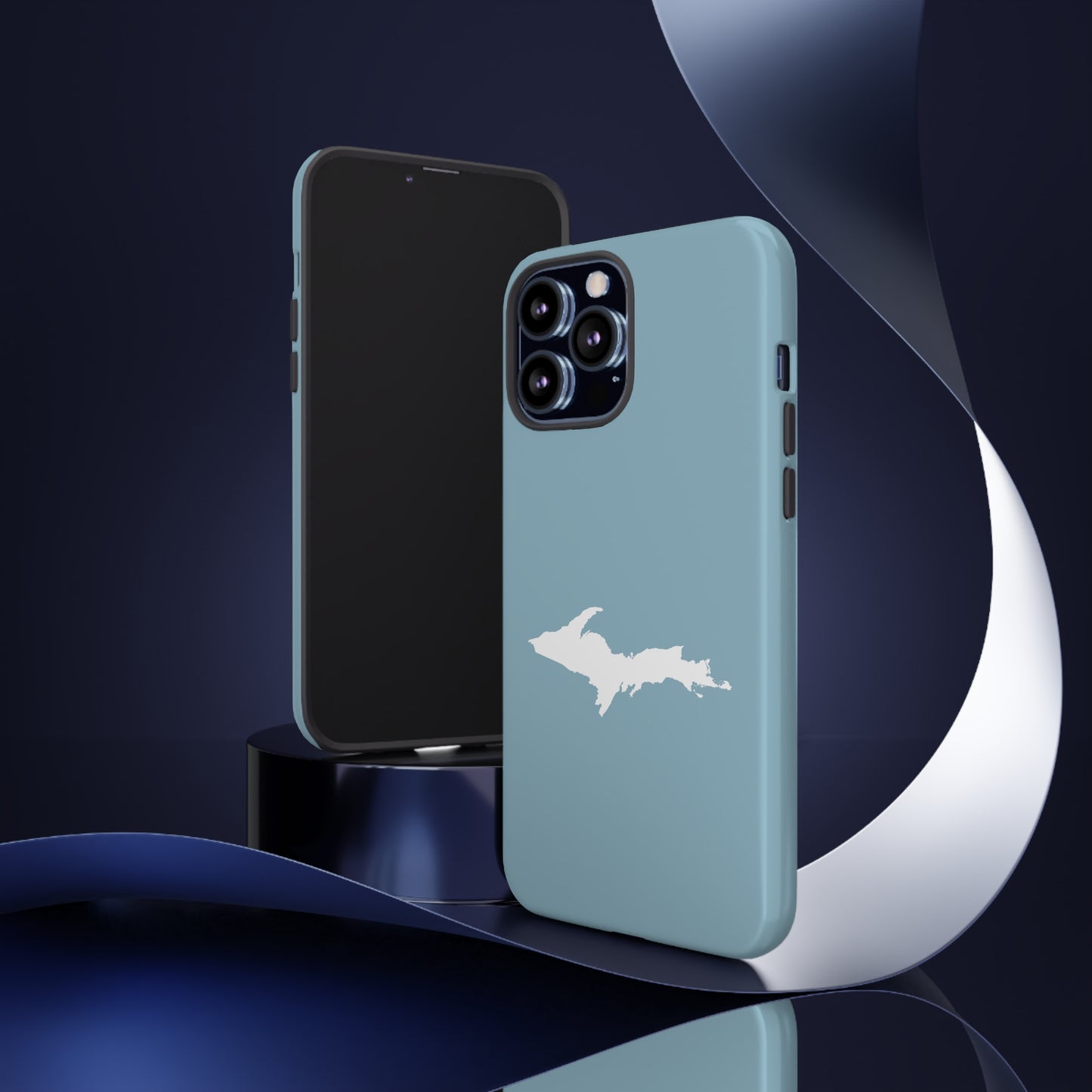 Michigan Upper Peninsula Tough Phone Case (Opal Blue w/ UP Outline) | Apple iPhone