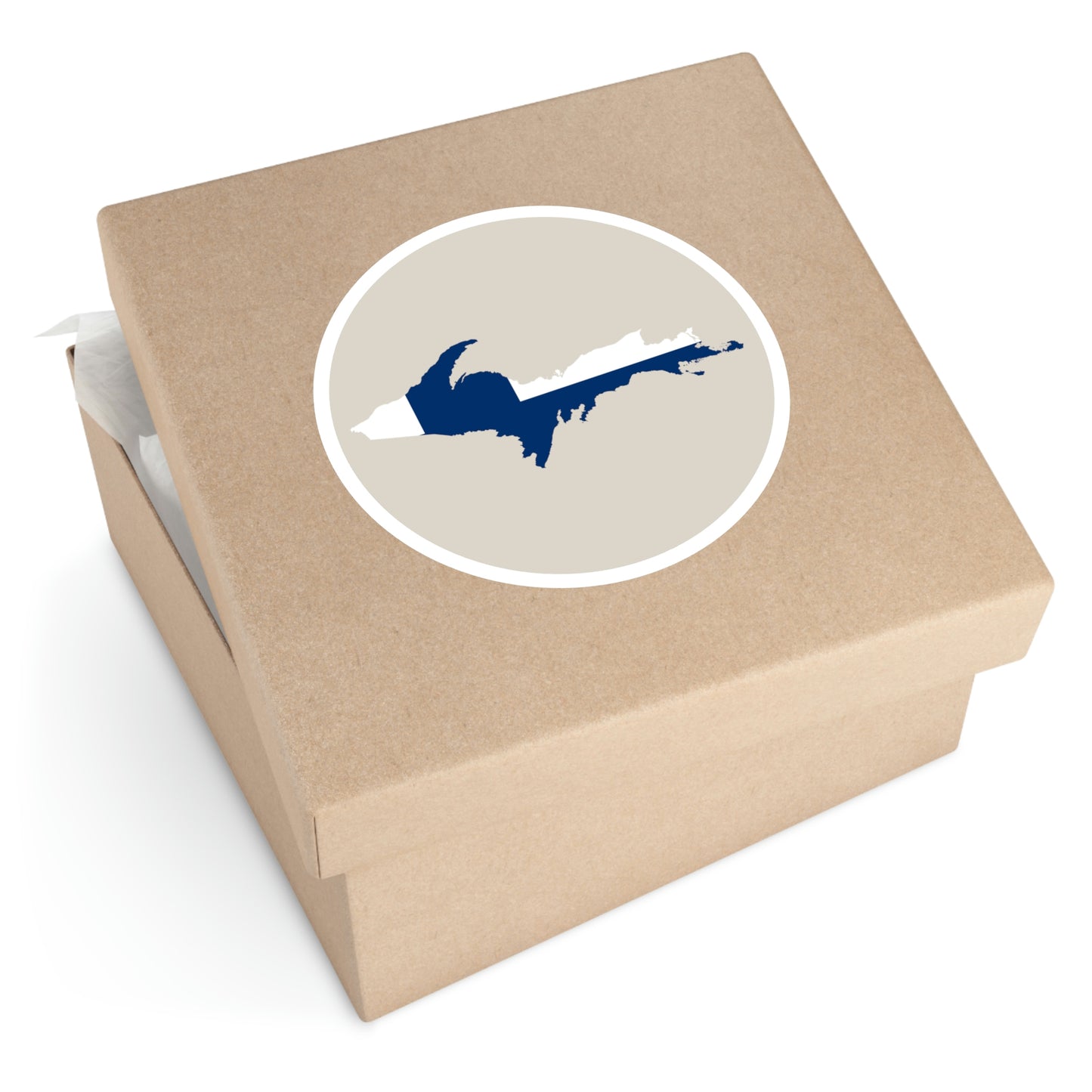 Michigan Upper Peninsula Round Stickers (Canvas w/ UP Finland Flag Outline) | Indoor\Outdoor