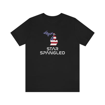 Michigan 'Star Spangled' T-Shirt (Space Agency Font w/ MI USA Flag Outline) | Unisex Standard Fit