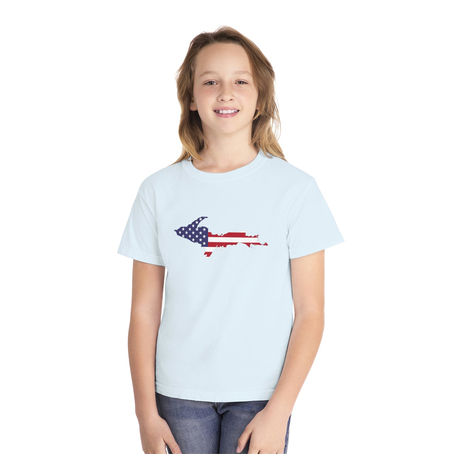 Michigan Upper Peninsula T-Shirt (w/ UP USA Flag Outline) | Youth Garment-Dyed