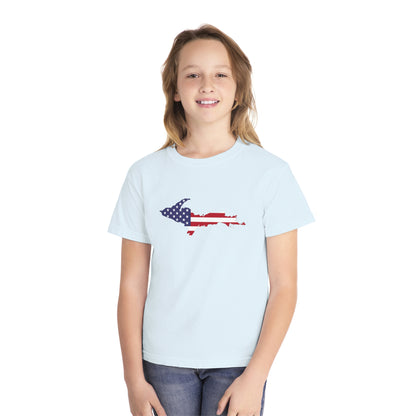 Michigan Upper Peninsula T-Shirt (w/ UP USA Flag Outline) | Youth Garment-Dyed