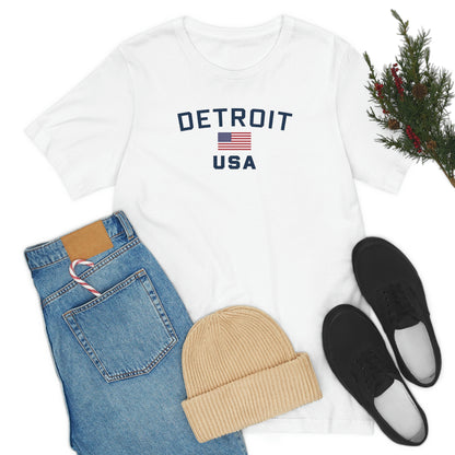 'Detroit USA' T-Shirt (w/ USA Flag Outline) | Unisex Standard Fit