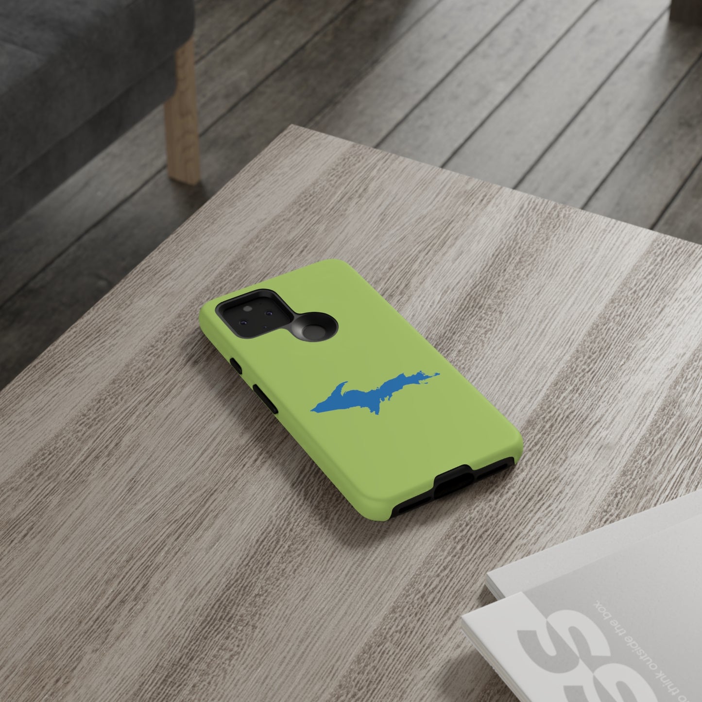 Michigan Upper Peninsula Tough Phone Case (Gooseberry Green w/ Azure UP Outline) | Samsung & Pixel Android