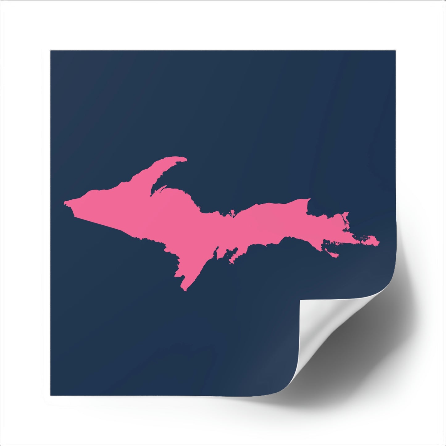 Michigan Upper Peninsula Square Sticker (Navy w/ Pink UP Outline) | Indoor/Outdoor