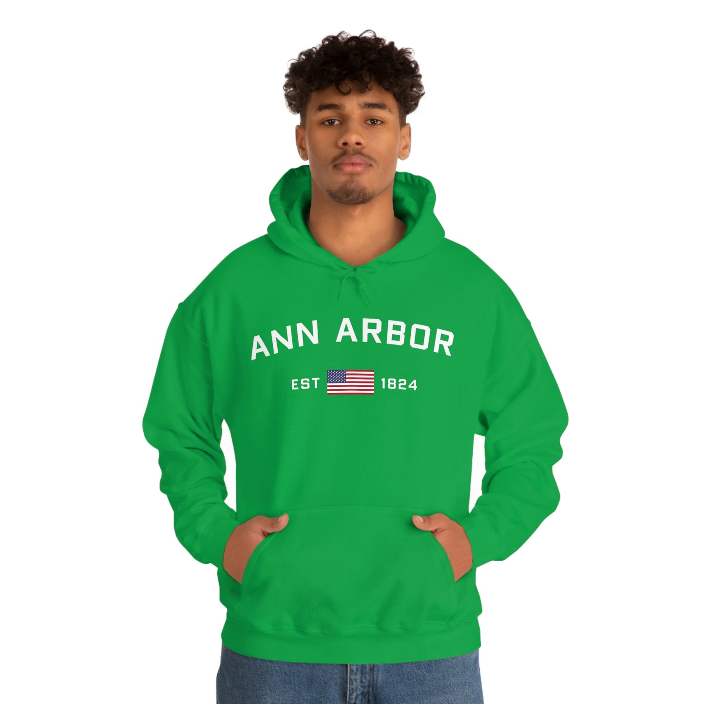 'Ann Arbor EST 1823' Hoodie (w/USA Flag Outline) | Unisex Standard