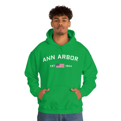 'Ann Arbor EST 1823' Hoodie (w/USA Flag Outline) | Unisex Standard