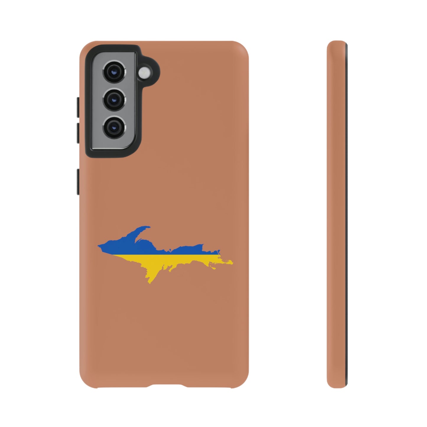 Michigan Upper Peninsula Tough Phone Case (Copper Color w/ UP Ukraine Flag Outline) | Samsung & Pixel Android