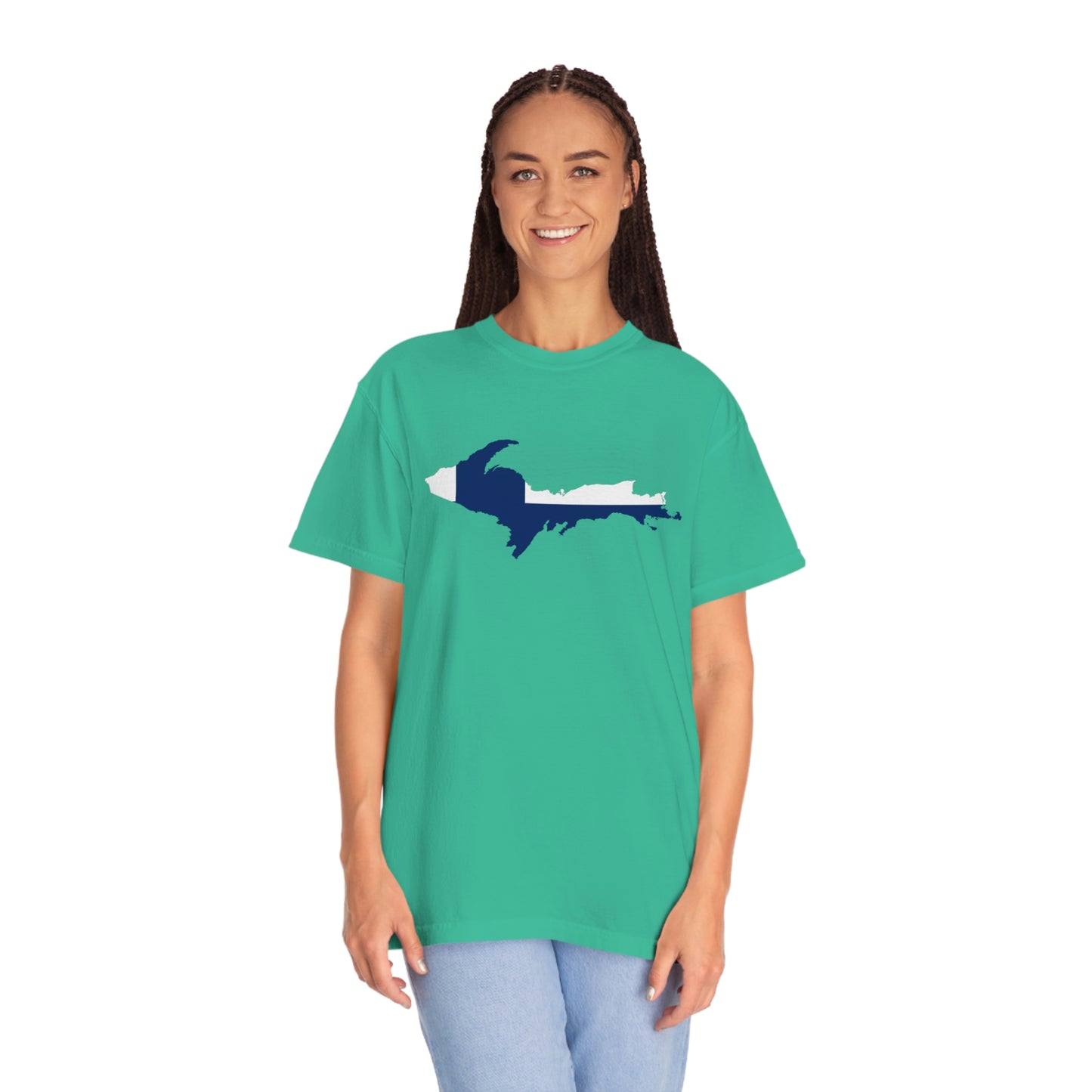 Michigan Upper Peninsula T-Shirt (w/ UP Finland Flag Outline) | Unisex Garment-Dyed