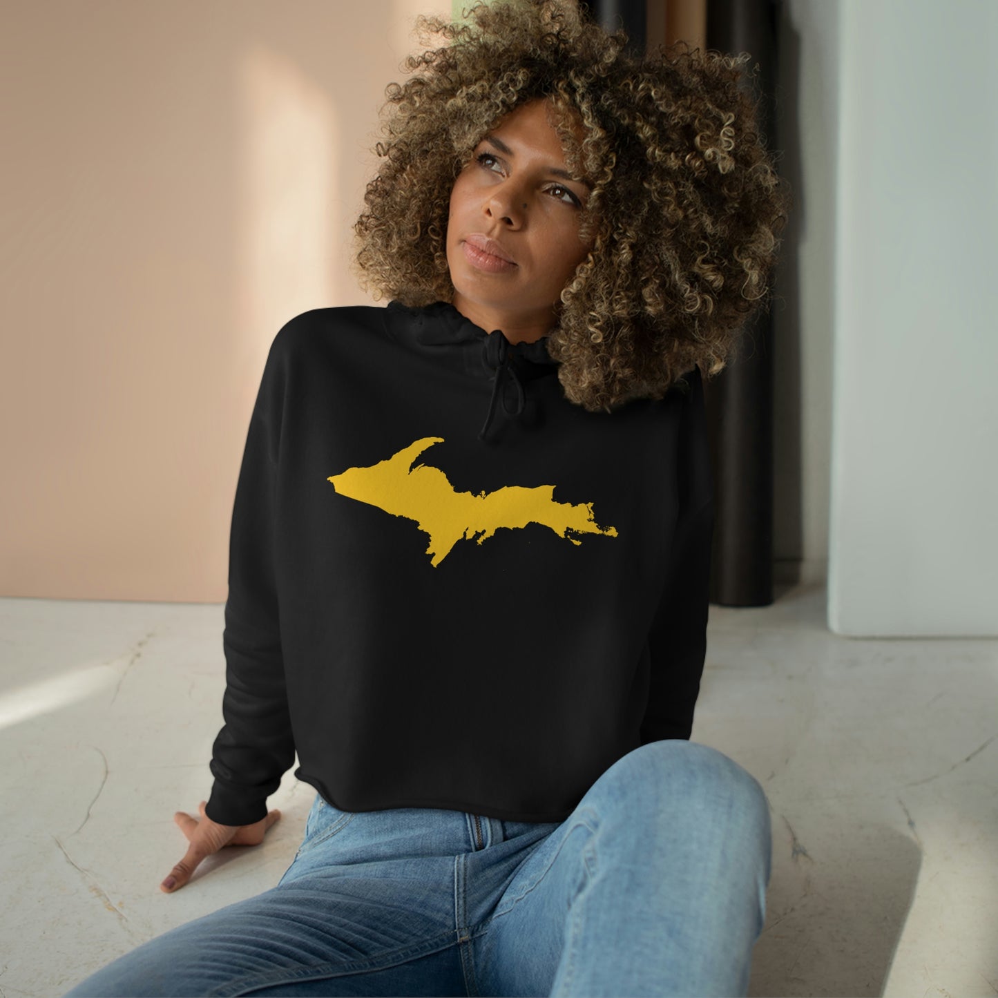 Michigan Upper Peninsula Cropped Hoodie (w/ Gold UP Outline)