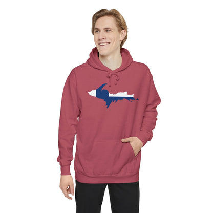 Michigan Upper Peninsula Hoodie (w/ UP Finland Flag Outline) | Unisex Garment-Dyed