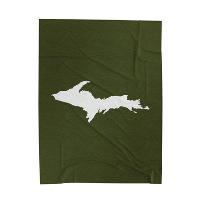 Michigan Upper Peninsula Plush Blanket (w/ UP Outline) | Army Green