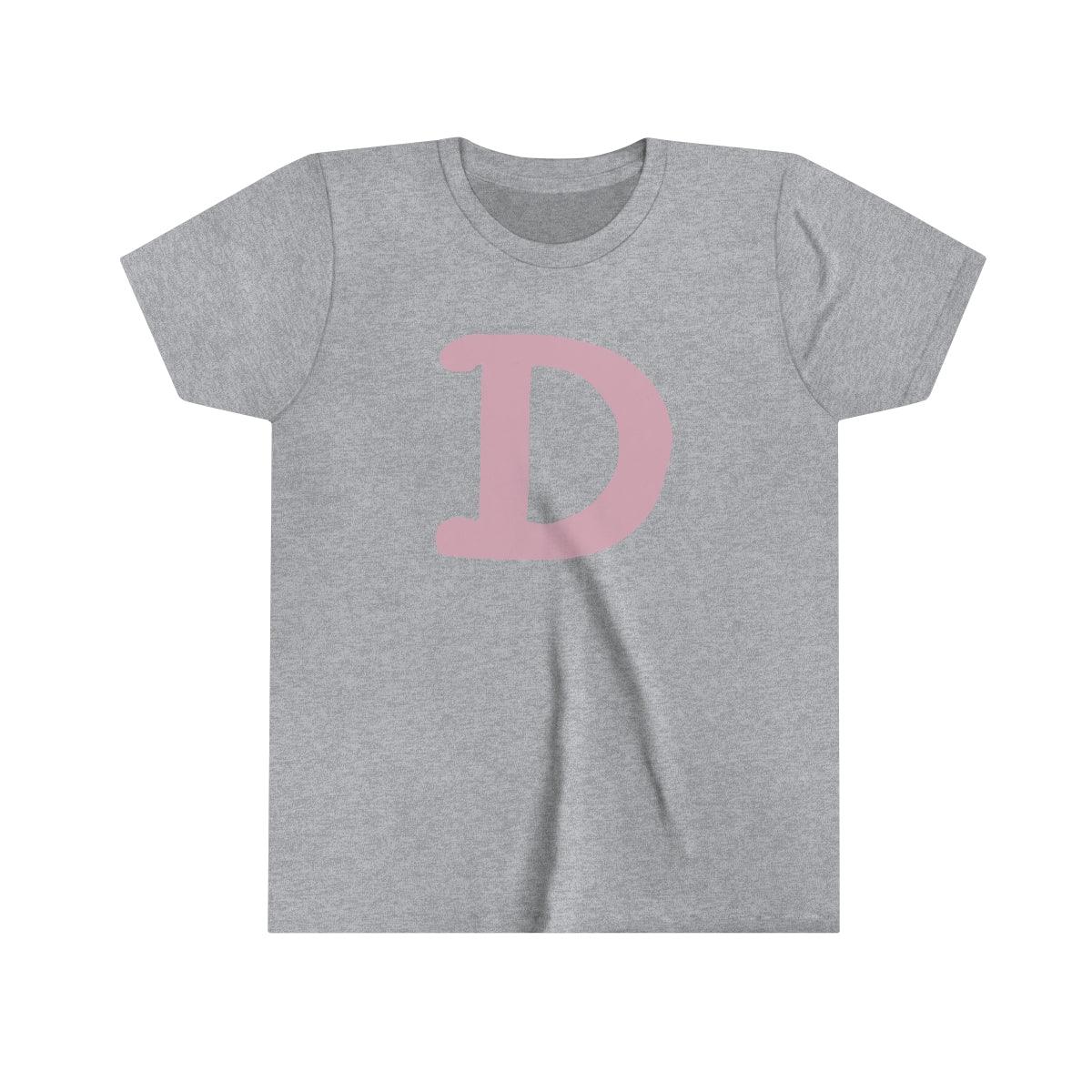 Detroit 'Old French D' T-Shirt (Pink Full Body Outline) | Youth Short Sleeve - Circumspice Michigan