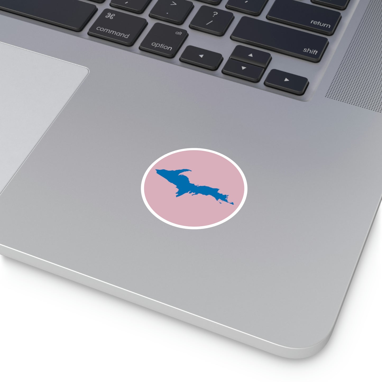 Michigan Upper Peninsula Round Stickers (Pink w/ Azure UP Outline) | Indoor\Outdoor