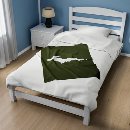 Michigan Upper Peninsula Plush Blanket (w/ UP Outline) | Army Green