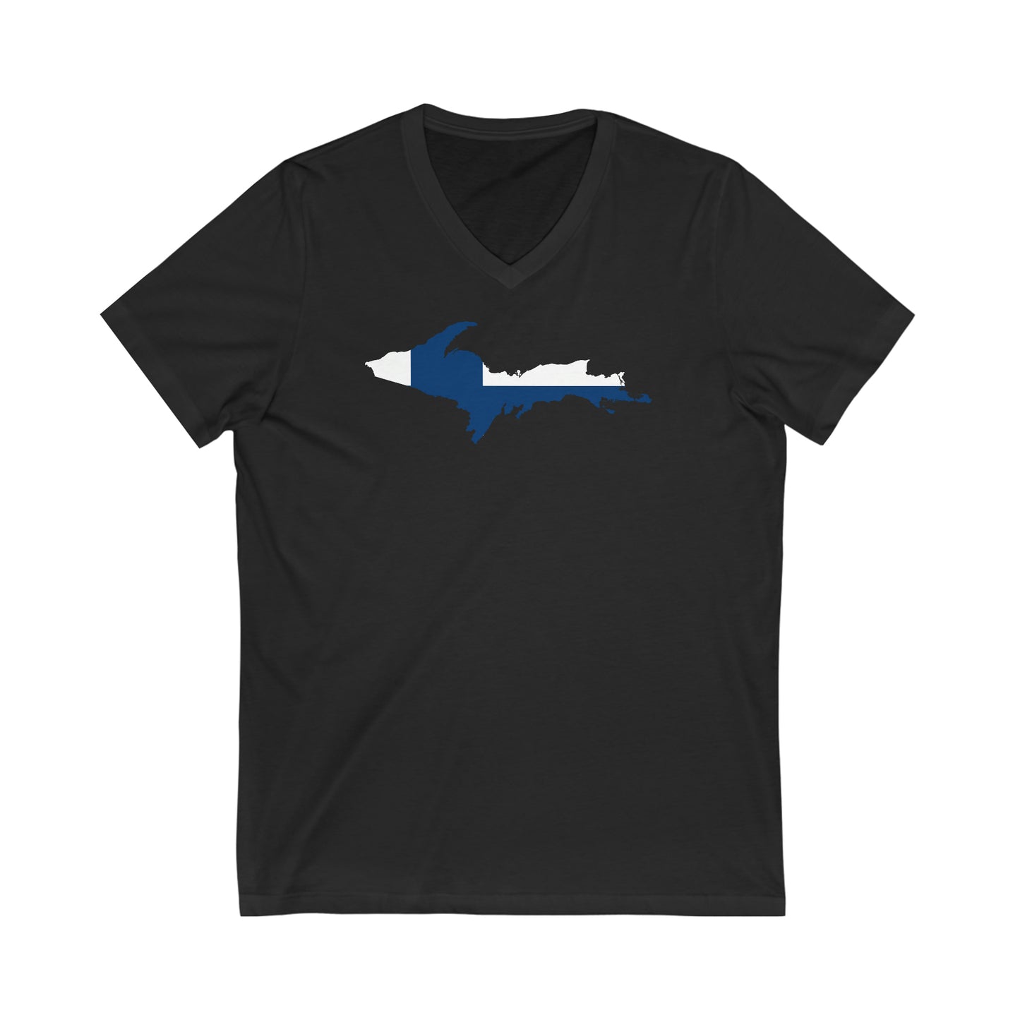 Michigan Upper Peninsula T-Shirt (w/ UP Finland Flag Outline) | Unisex V-Neck