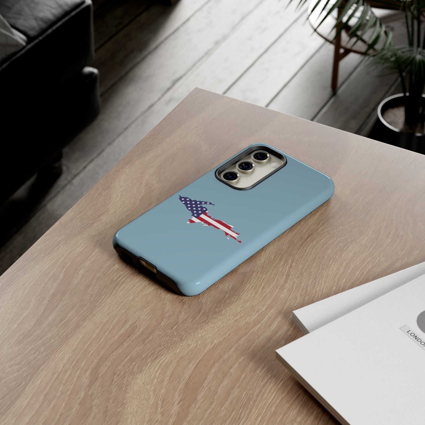 Michigan Upper Peninsula Tough Phone Case (Opal Blue w/ UP USA Flag Outline) | Samsung & Pixel Android