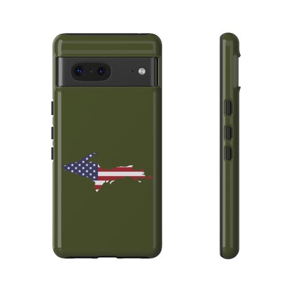 Michigan Upper Peninsula Tough Phone Case (Army Green w/ UP USA Flag Outline) | Samsung & Pixel Android