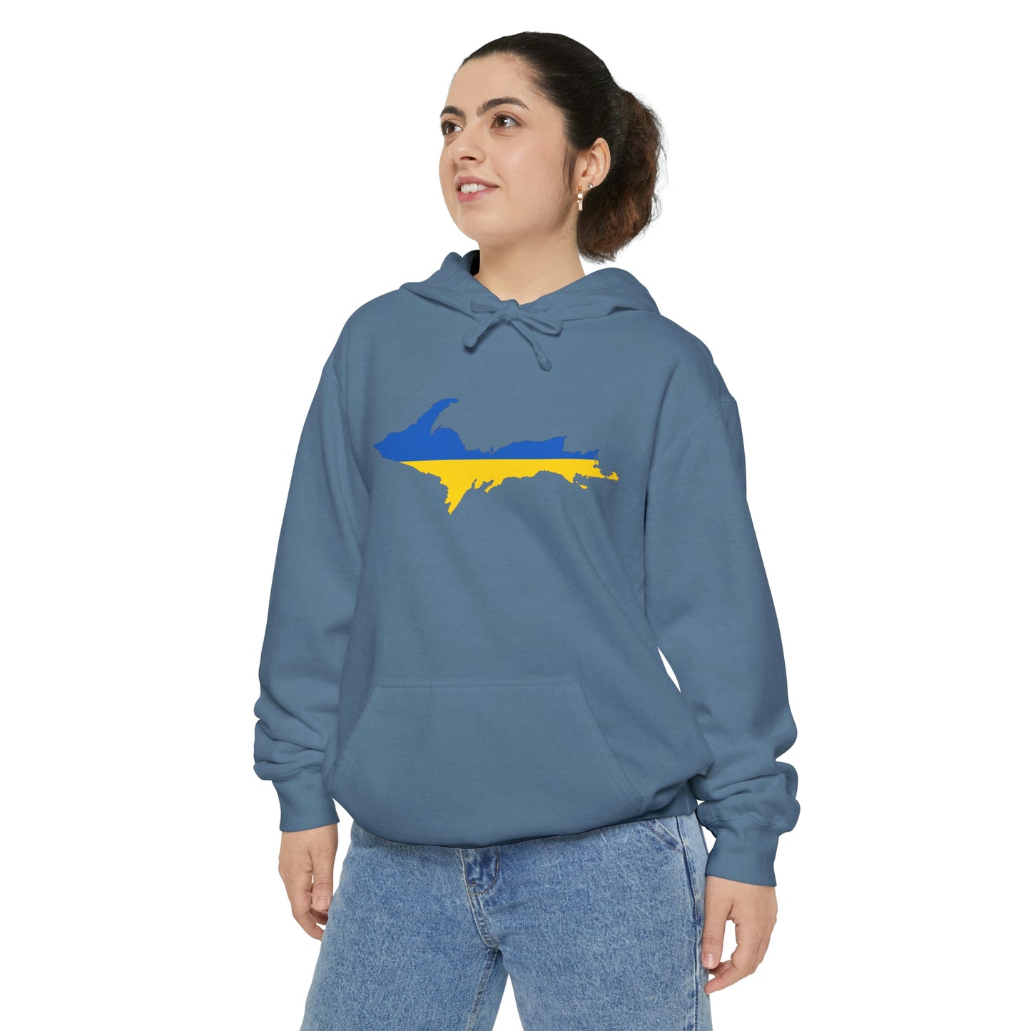 Michigan Upper Peninsula Hoodie (w/ UP Ukraine Flag Outline) | Unisex Garment-Dyed