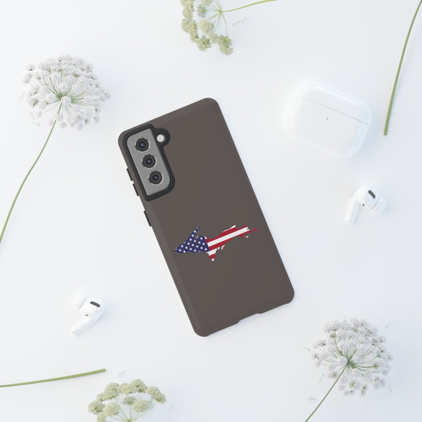 Michigan Upper Peninsula Tough Phone Case (Warren Tank Grey w/ UP USA Flag Outline) | Samsung & Pixel Android