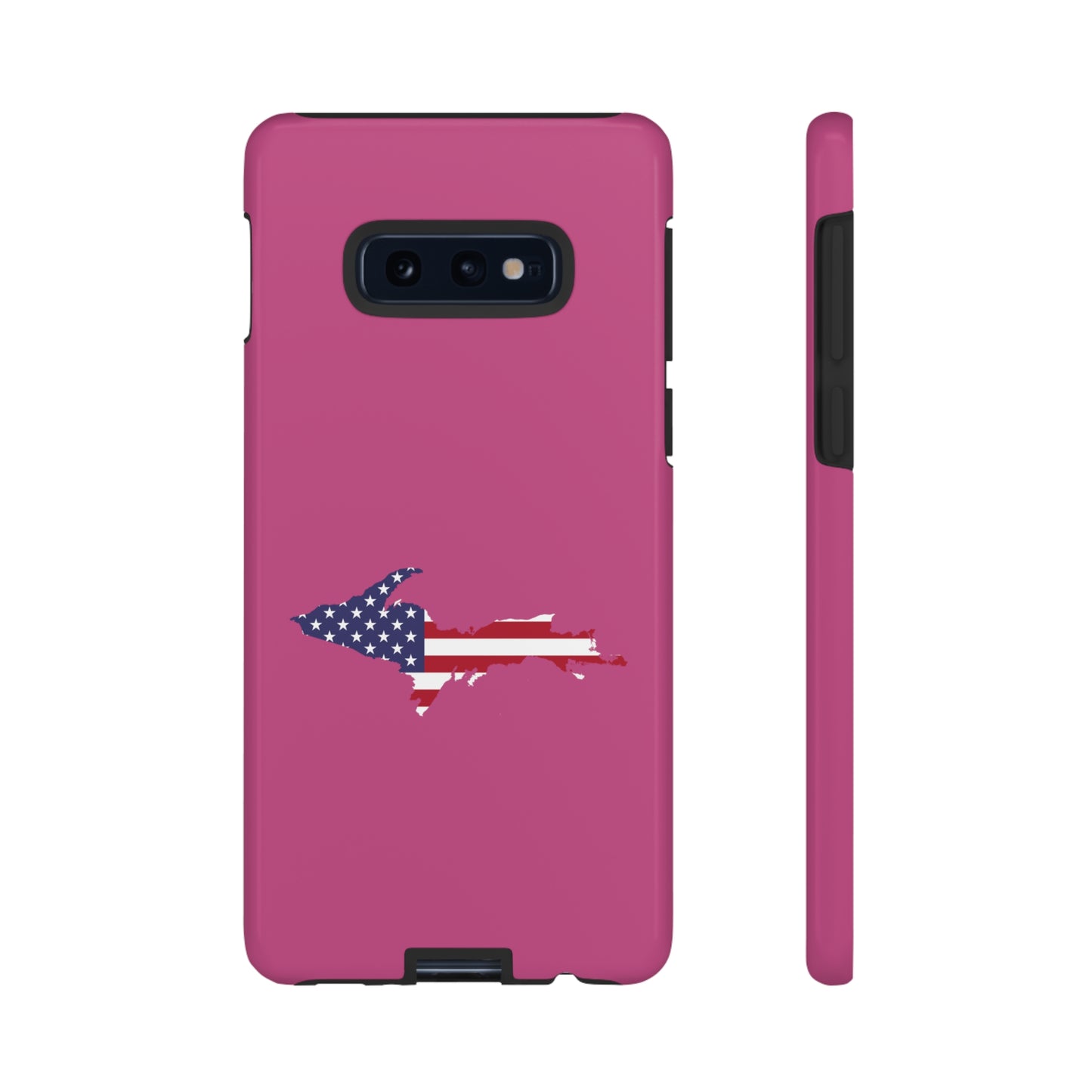 Michigan Upper Peninsula Tough Phone Case (Apple Blossom Pink w/ UP USA Flag Outline) | Samsung & Pixel Android