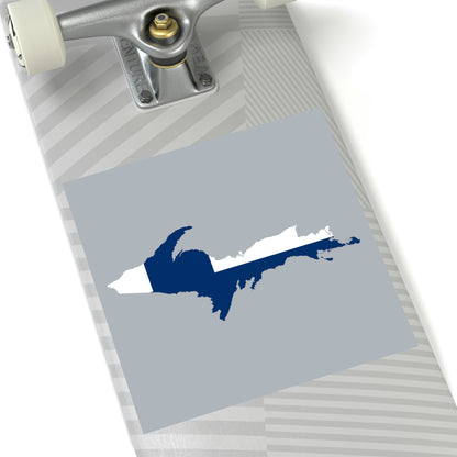 Michigan Upper Peninsula Square Sticker (Silver w/ UP Finland Flag Outline) | Indoor/Outdoor