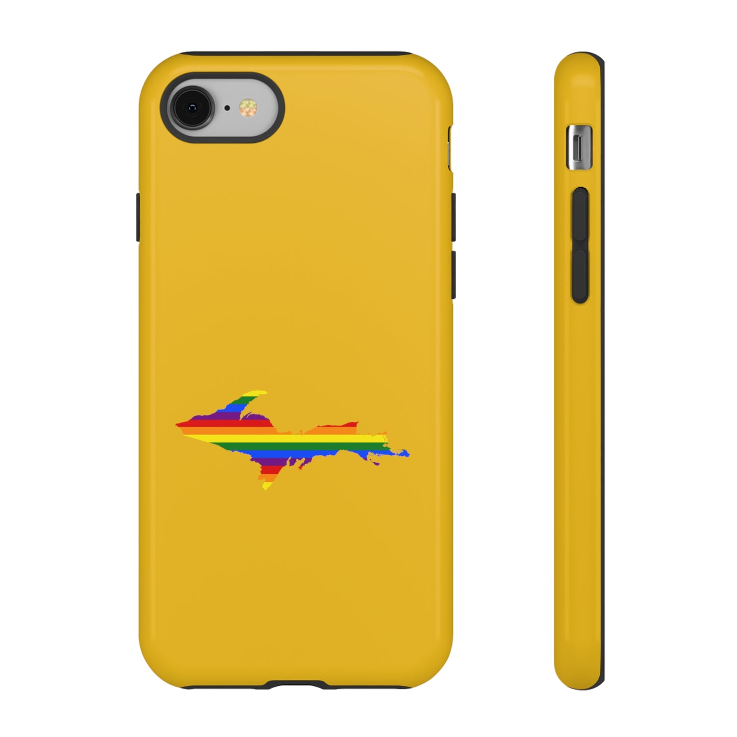 Michigan Upper Peninsula Tough Phone Case (Gold w/ UP Pride Flag Outline) | Apple iPhone