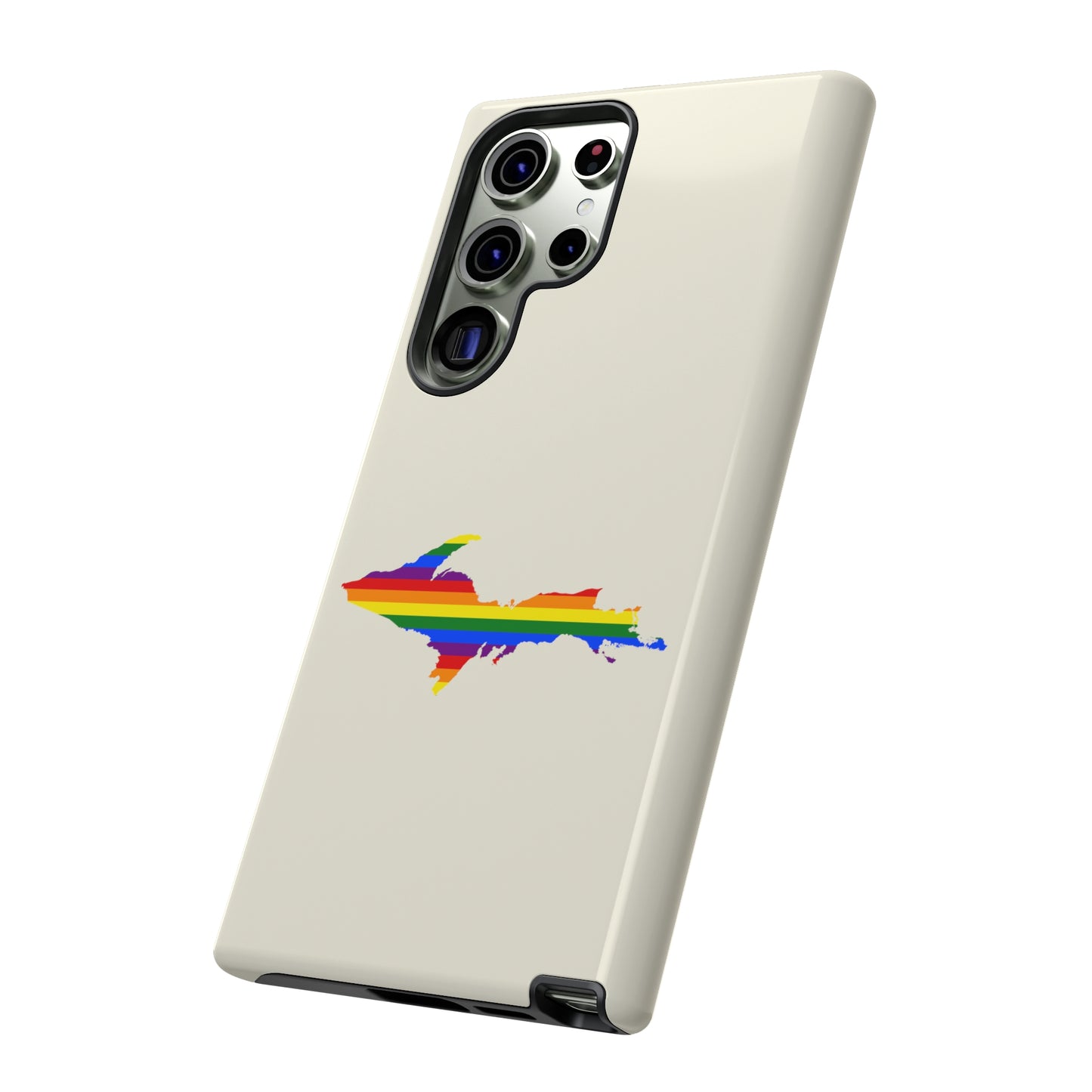 Michigan Upper Peninsula Tough Phone Case (Ivory Color w/ UP Pride Flag Outline) | Samsung & Pixel Android