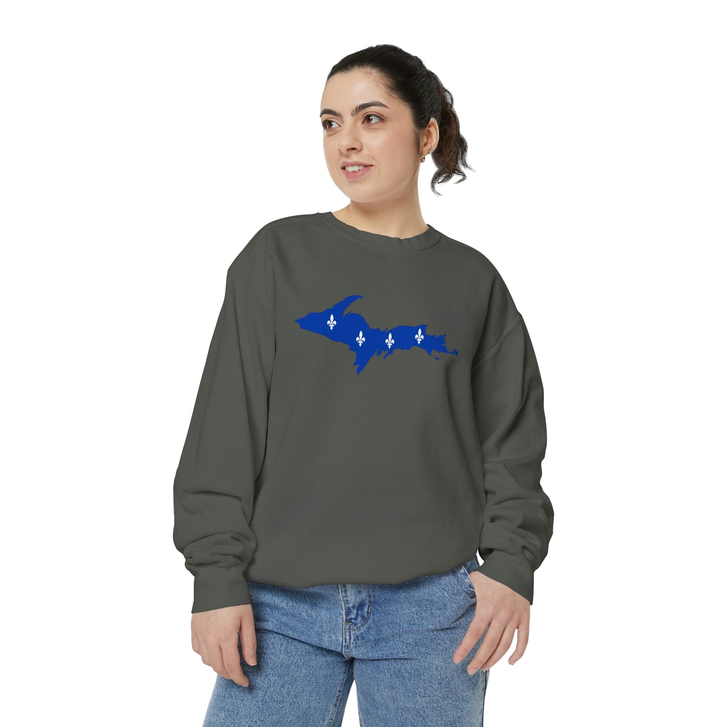 Michigan Upper Peninsula Sweatshirt (w/ UP Quebec Flag Outline) | Unisex Garment Dyed