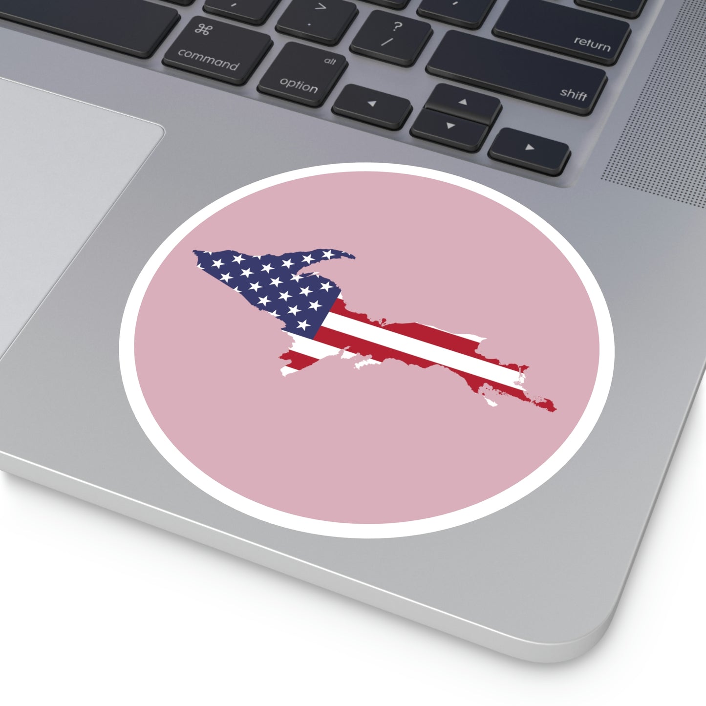 Michigan Upper Peninsula Round Stickers (Pink w/ UP USA Flag Outline) | Indoor\Outdoor