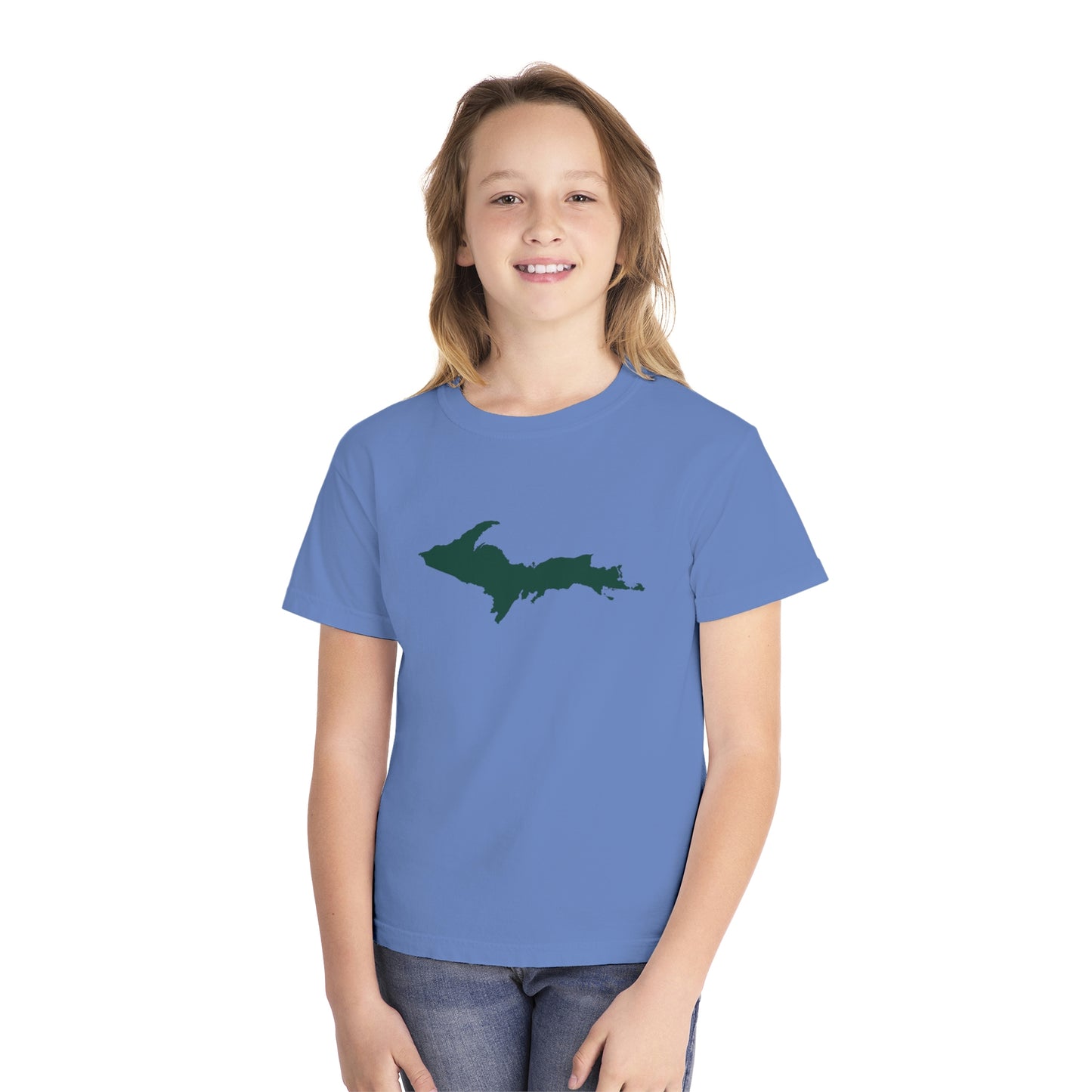 Michigan Upper Peninsula T-Shirt (w/ Green UP Outline) | Youth Garment-Dyed