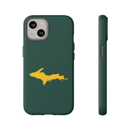 Michigan Upper Peninsula Tough Phone Case (Green w/ Gold UP Outline) | Apple iPhone