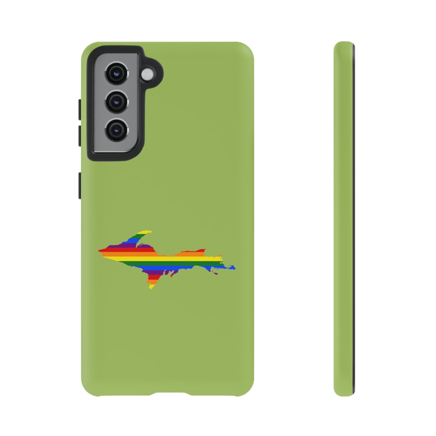 Michigan Upper Peninsula Tough Phone Case (Gooseberry Green w/ UP Pride Flag Outline) | Samsung & Pixel Android