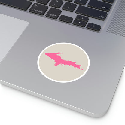 Michigan Upper Peninsula Round Stickers (Canvas Color w/ Pink UP Outline) | Indoor\Outdoor